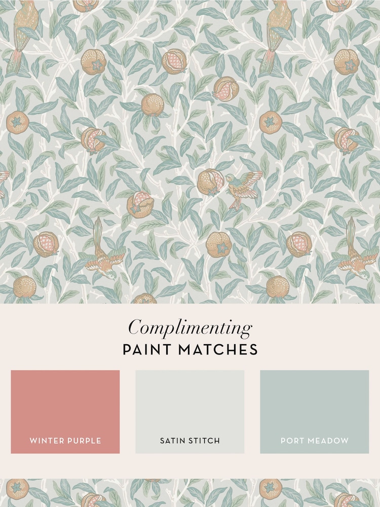 William Morris At Home Duck Egg Bird and Pomegranate 10M Wallpaper - Image 4 of 4