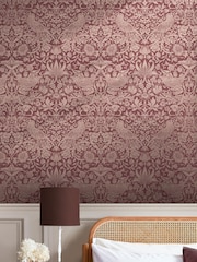 William Morris At Home Burgundy Strawberry Thief 10M Wallpaper - Image 1 of 4