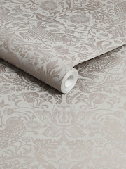William Morris At Home Neutral Strawberry Thief Fibrous 10M Wallpaper - Image 3 of 4