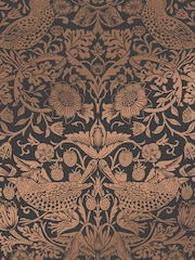 William Morris At Home Charcoal Strawberry Thief Fibrous 10M Wallpaper - Image 2 of 4