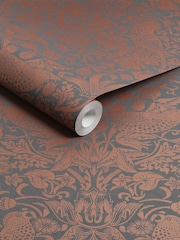 William Morris At Home Charcoal Strawberry Thief Fibrous 10M Wallpaper - Image 3 of 4