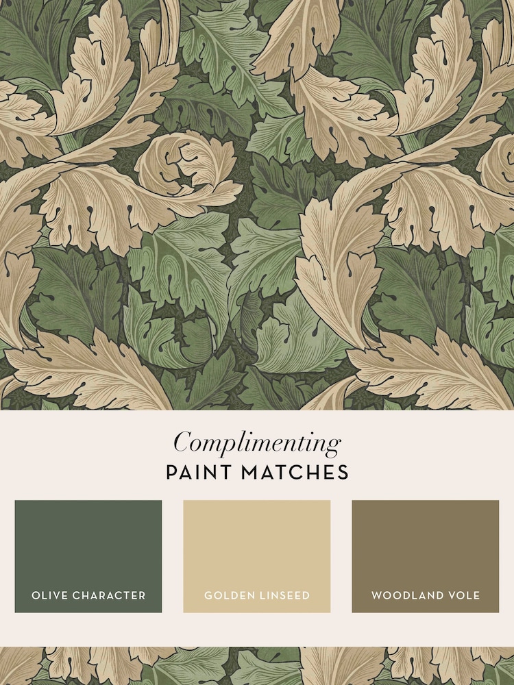 William Morris At Home Green Acanthus 10M Wallpaper - Image 4 of 4