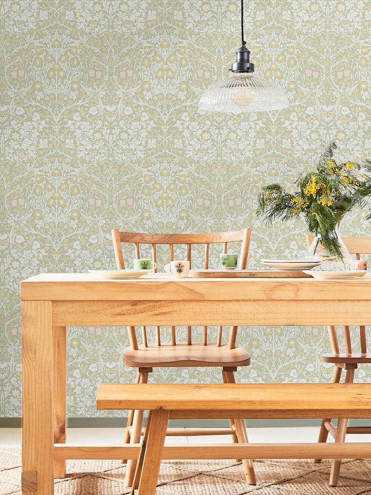 William Morris At Home Sage Blackthorn 10M Wallpaper - Image 1 of 4