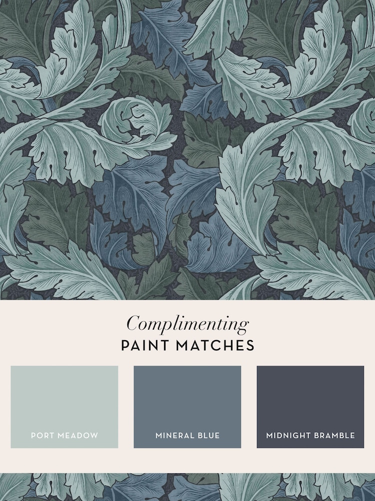 William Morris At Home Blue Acanthus 10M Wallpaper - Image 4 of 4