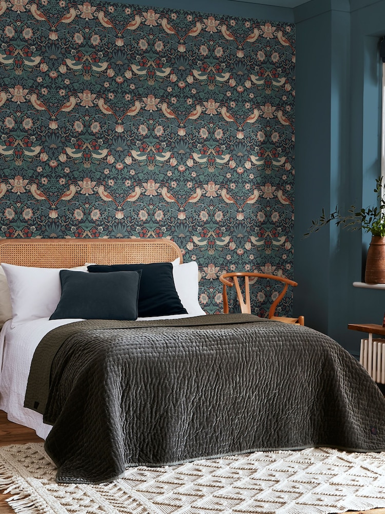 William Morris At Home Deep Blue Strawberry Thief 10M Wallpaper - Image 1 of 4
