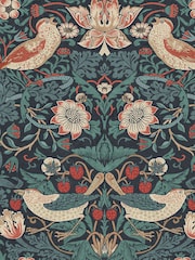 William Morris At Home Deep Blue Strawberry Thief 10M Wallpaper - Image 2 of 4