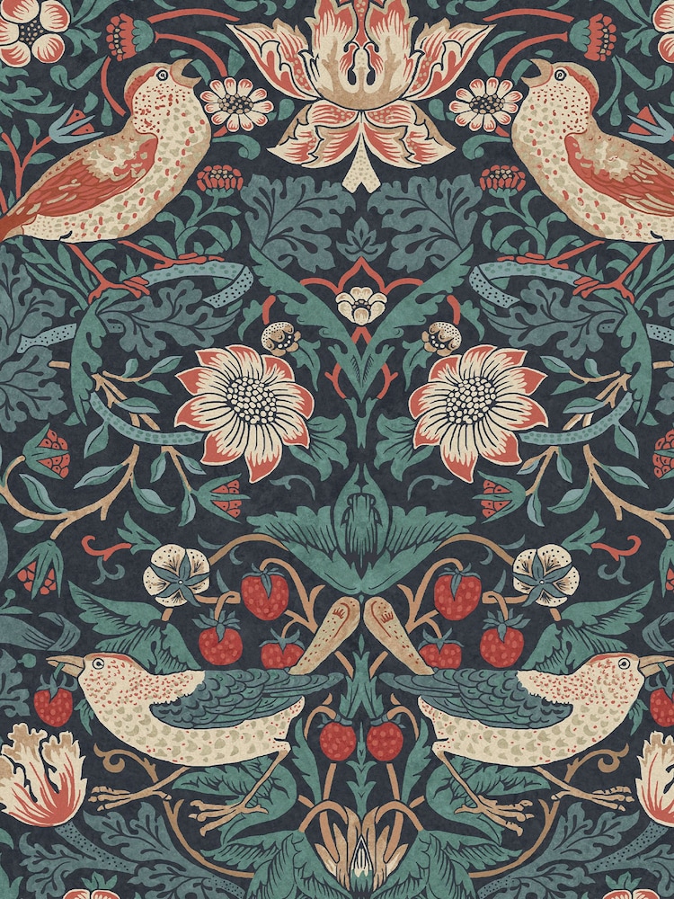 William Morris At Home Deep Blue Strawberry Thief 10M Wallpaper - Image 2 of 4