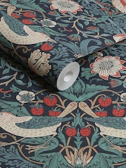 William Morris At Home Deep Blue Strawberry Thief 10M Wallpaper - Image 3 of 4