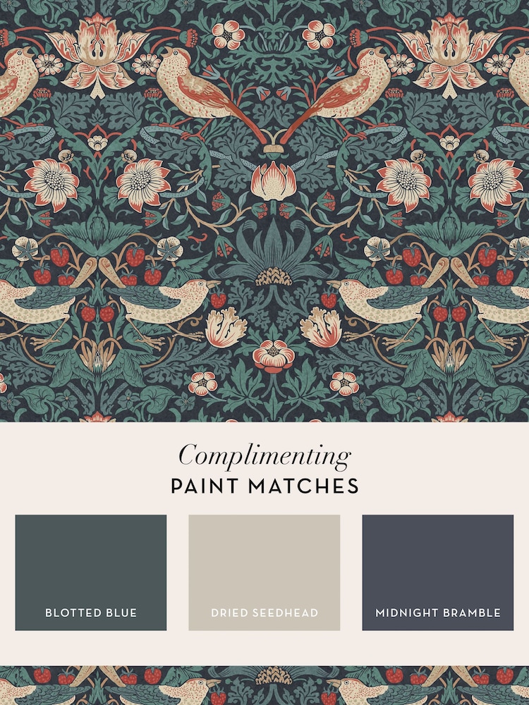 William Morris At Home Deep Blue Strawberry Thief 10M Wallpaper - Image 4 of 4