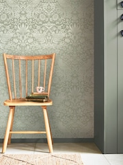 William Morris At Home Sage Strawberry Thief Fibrous 10M Wallpaper - Image 1 of 4