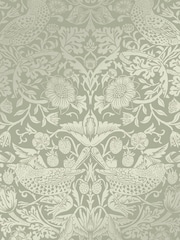 William Morris At Home Sage Strawberry Thief Fibrous 10M Wallpaper - Image 2 of 4