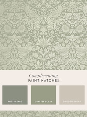 William Morris At Home Sage Strawberry Thief Fibrous 10M Wallpaper - Image 4 of 4