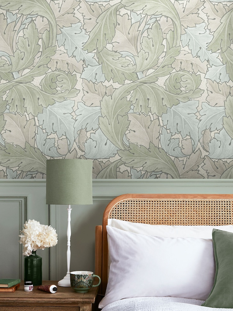 William Morris At Home Sage & Duck Egg Acanthus 10M Wallpaper - Image 1 of 4