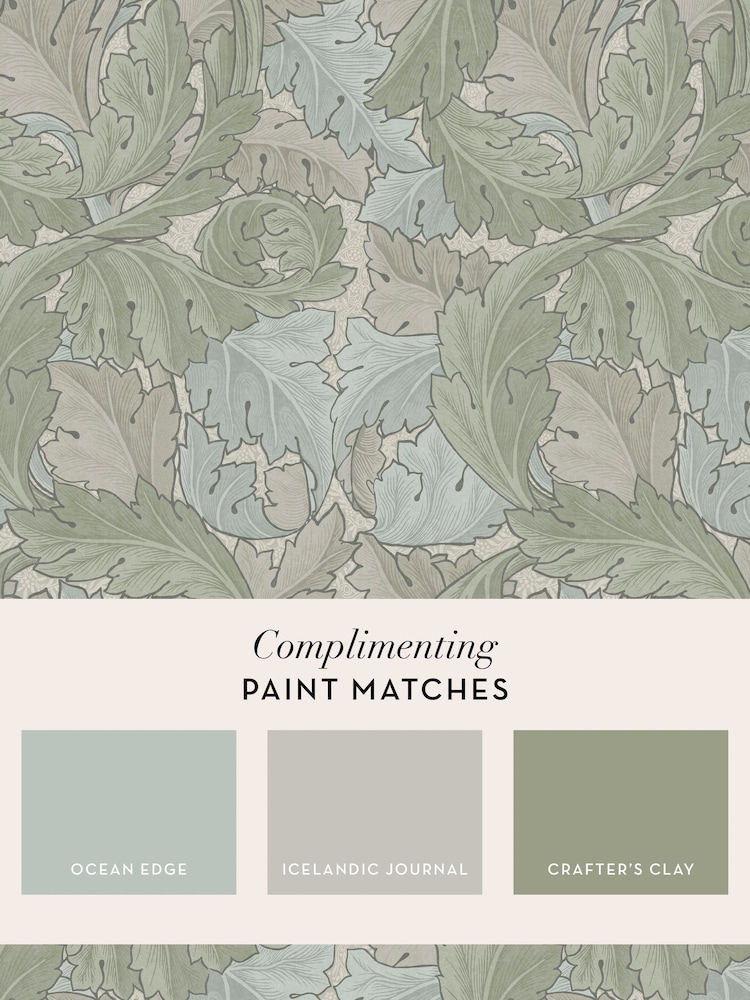 William Morris At Home Sage & Duck Egg Acanthus 10M Wallpaper - Image 4 of 4