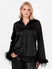 Lovedrobe Satin Shirt With Feather Trim Split Cuff - Image 1 of 6