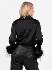 Lovedrobe Satin Shirt With Feather Trim Split Cuff - Image 2 of 6