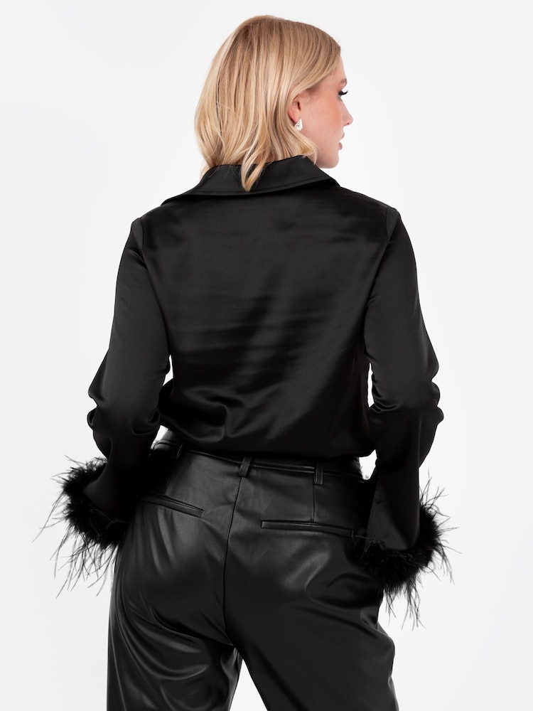 Lovedrobe Satin Shirt With Feather Trim Split Cuff - Image 2 of 6
