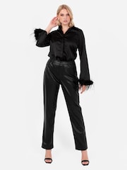 Lovedrobe Satin Shirt With Feather Trim Split Cuff - Image 3 of 6