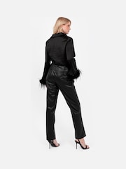 Lovedrobe Satin Shirt With Feather Trim Split Cuff - Image 4 of 6