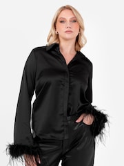 Lovedrobe Satin Shirt With Feather Trim Split Cuff - Image 5 of 6
