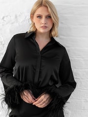 Lovedrobe Satin Shirt With Feather Trim Split Cuff - Image 6 of 6