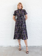 Lovedrobe Blue High Neck Midi Dress With Thigh Split - Image 1 of 6