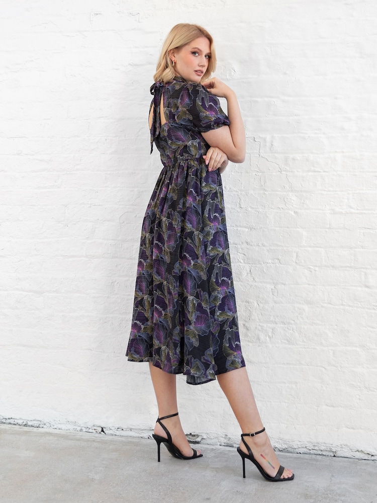 Lovedrobe Blue High Neck Midi Dress With Thigh Split - Image 2 of 6