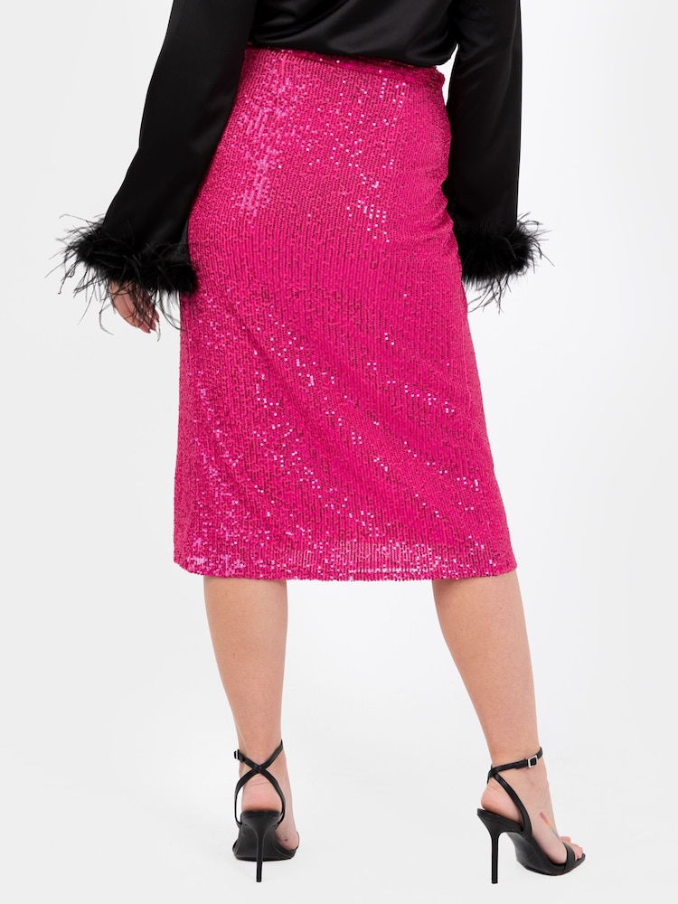 Lovedrobe Pink Functional Wrap Sequin Midi Skirt - Image 2 of 6