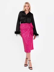 Lovedrobe Pink Functional Wrap Sequin Midi Skirt - Image 3 of 6