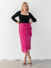 Lovedrobe Pink Functional Wrap Sequin Midi Skirt - Image 4 of 6