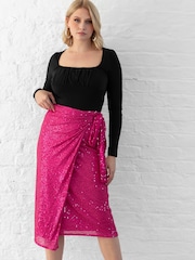Lovedrobe Pink Functional Wrap Sequin Midi Skirt - Image 6 of 6