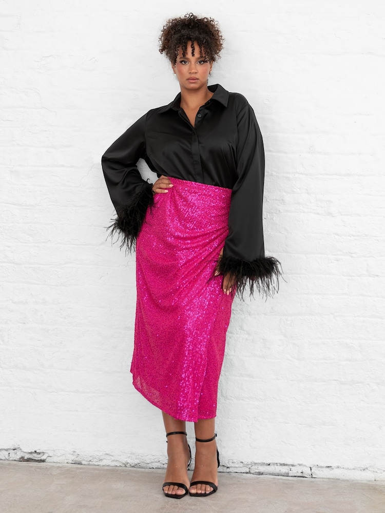 Lovedrobe Functional Wrap Sequin Midi Skirt - Image 1 of 6