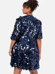 Lovedrobe Blue Puff Sleeve Sequin Mini Dress - Image 2 of 6
