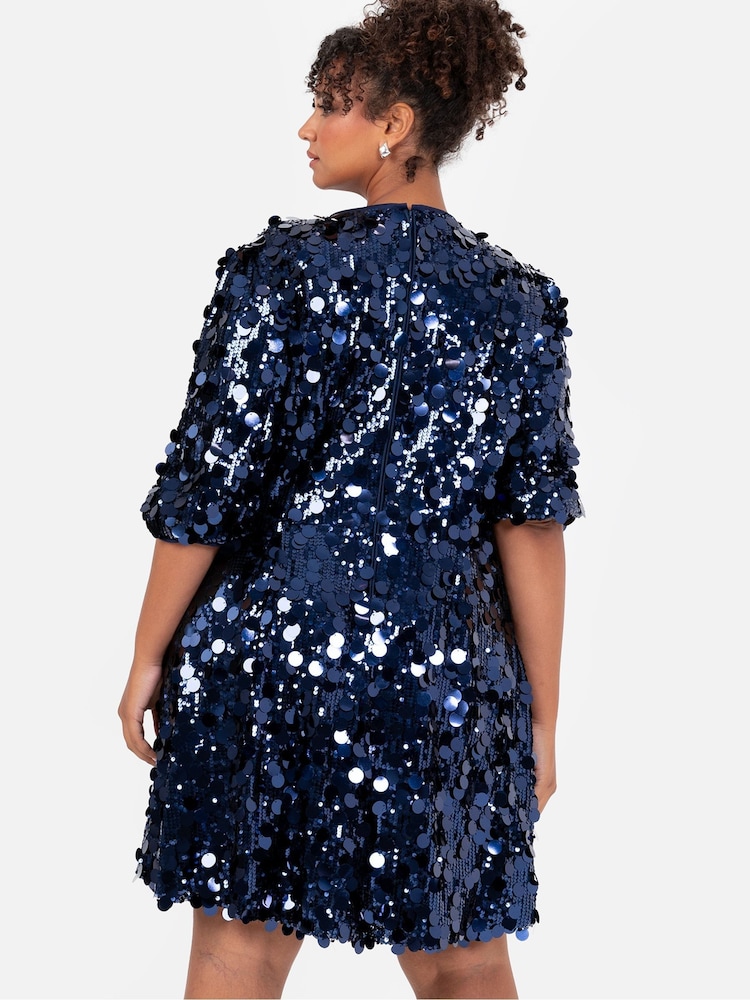 Lovedrobe Blue Puff Sleeve Sequin Mini Dress - Image 2 of 6
