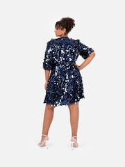 Lovedrobe Blue Puff Sleeve Sequin Mini Dress - Image 4 of 6