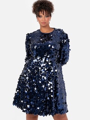 Lovedrobe Blue Puff Sleeve Sequin Mini Dress - Image 5 of 6