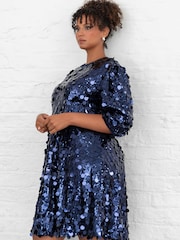 Lovedrobe Blue Puff Sleeve Sequin Mini Dress - Image 6 of 6