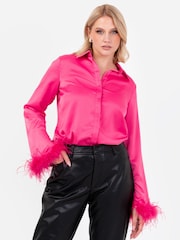 Lovedrobe Satin Shirt With Feather Trim Split Cuff - Image 2 of 6