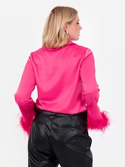 Lovedrobe Satin Shirt With Feather Trim Split Cuff - Image 3 of 6