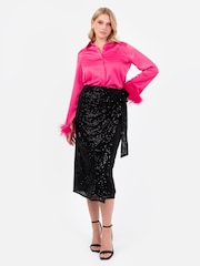 Lovedrobe Satin Shirt With Feather Trim Split Cuff - Image 4 of 6
