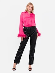 Lovedrobe Satin Shirt With Feather Trim Split Cuff - Image 5 of 6