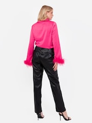 Lovedrobe Satin Shirt With Feather Trim Split Cuff - Image 6 of 6