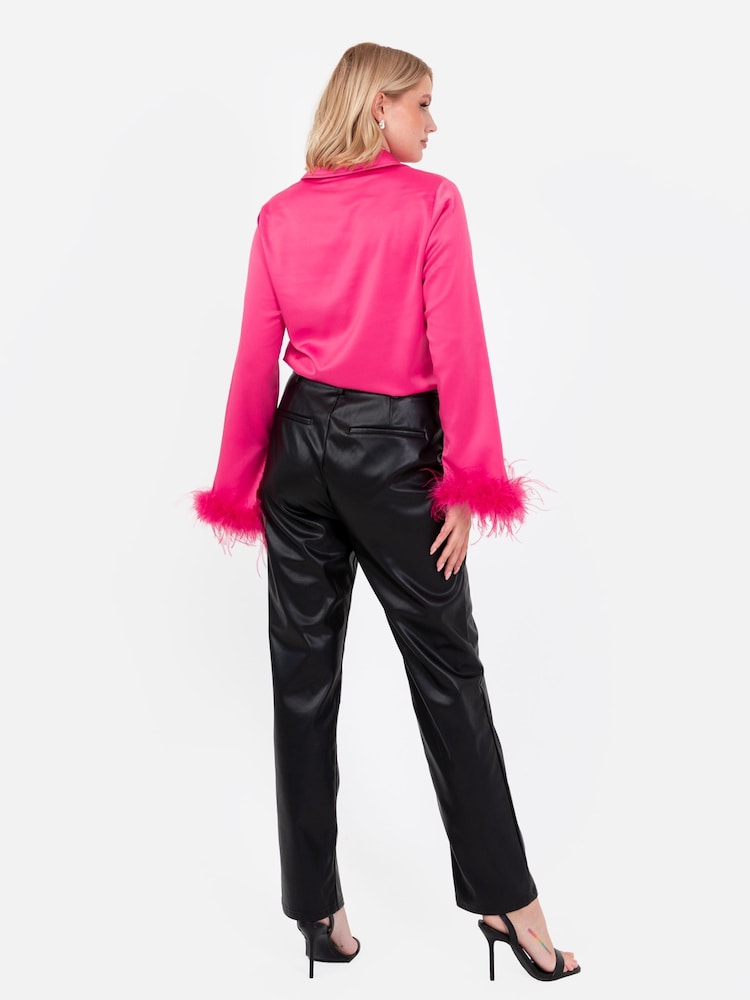 Lovedrobe Satin Shirt With Feather Trim Split Cuff - Image 6 of 6