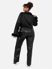 Lovedrobe Satin Shirt With Feather Trim Split Cuff - Image 2 of 6