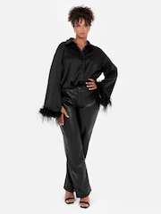 Lovedrobe Satin Shirt With Feather Trim Split Cuff - Image 3 of 6