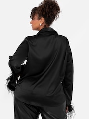 Lovedrobe Satin Shirt With Feather Trim Split Cuff - Image 4 of 6