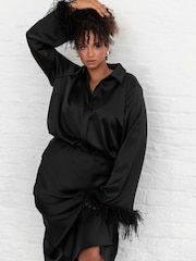 Lovedrobe Satin Shirt With Feather Trim Split Cuff - Image 5 of 6