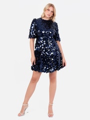 Lovedrobe Blue Puff Sleeve Sequin Mini Dress - Image 3 of 6