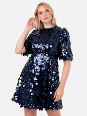 Lovedrobe Blue Puff Sleeve Sequin Mini Dress - Image 5 of 6