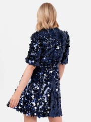 Lovedrobe Blue Puff Sleeve Sequin Mini Dress - Image 6 of 6